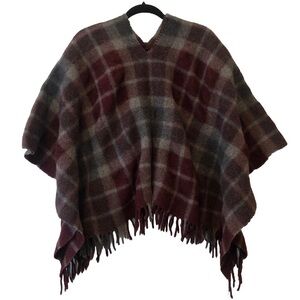 Camargo Alpaca Plaid Wool Fringed Poncho One Size
